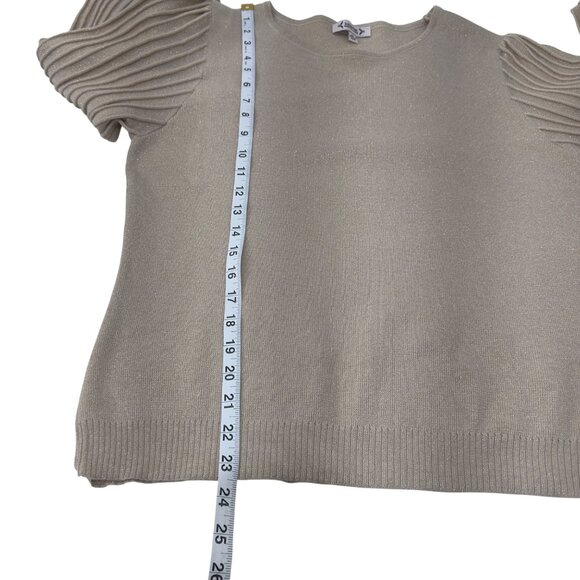 Nanette Lepore Women Gold Beige Knit Top Sweater XL Button Cuffs Pleated Sleeves - Picture 7 of 11